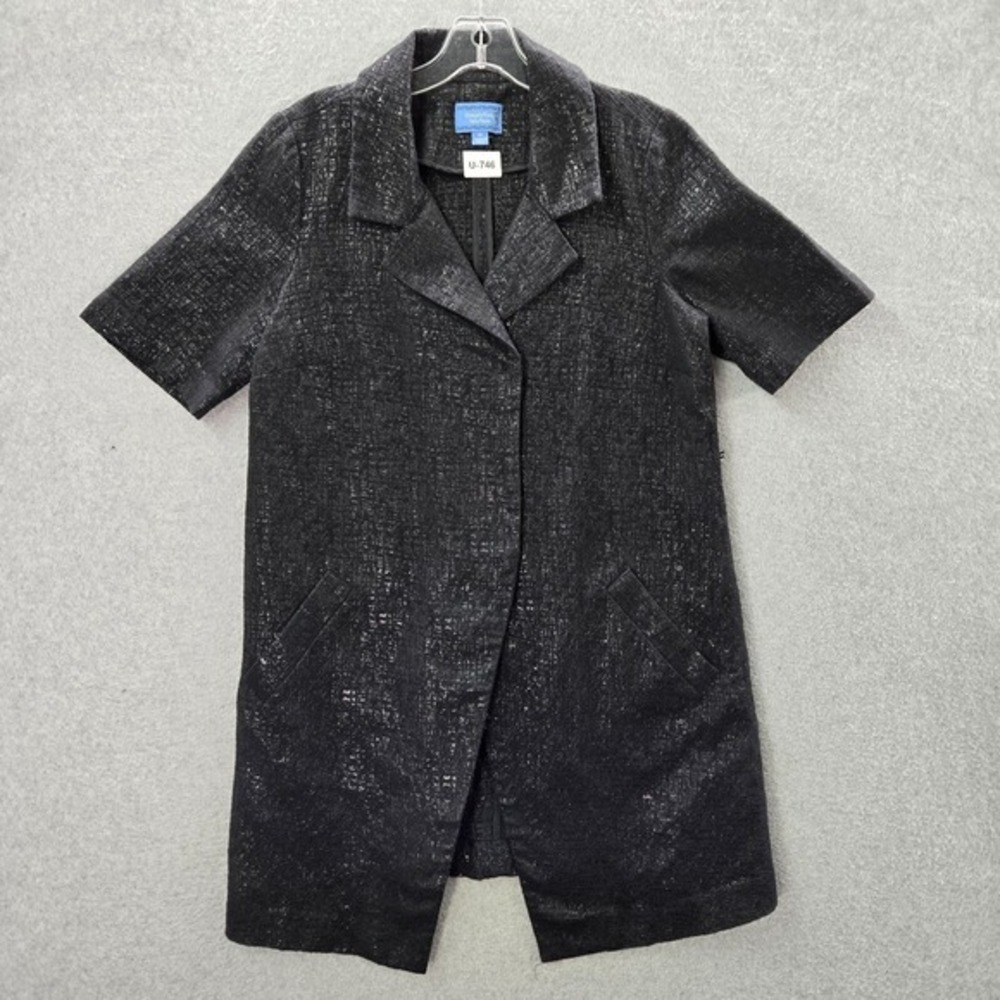 Simply Vera Wang Women Jacket M Black Metallic Sparkle Blazer Short Sleeve